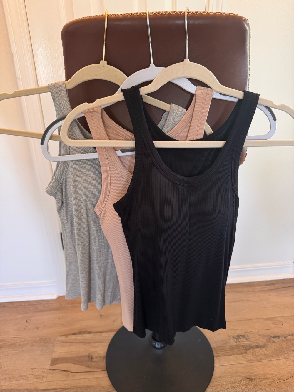 Ribbed Tank Top - Black, Beige, Gray